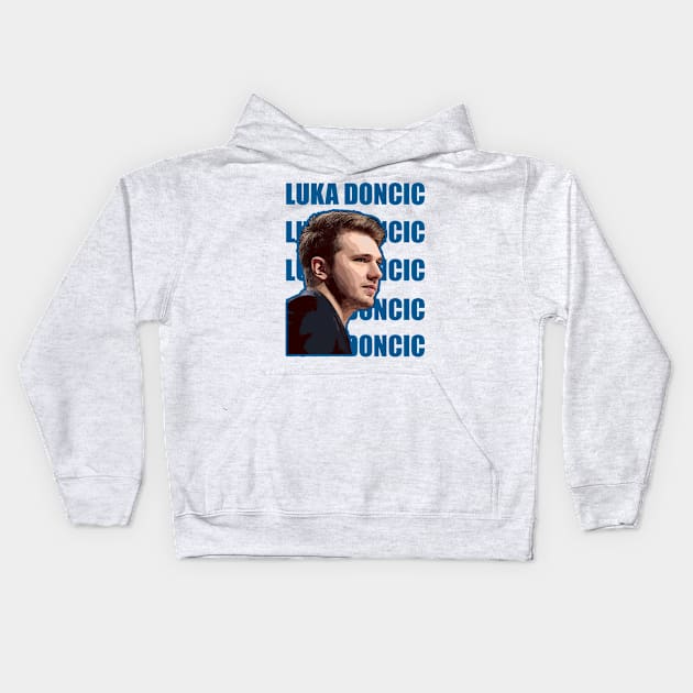 Luka Doncic Vector Art Kids Hoodie by Playful Creatives